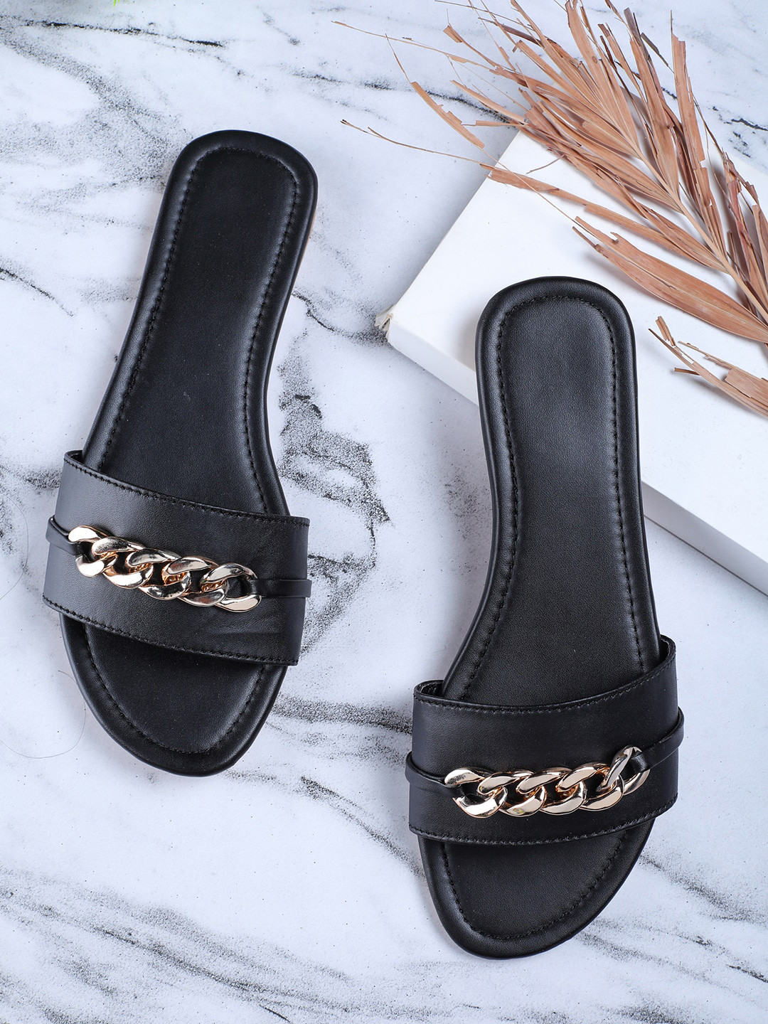 

HASTEN Women Black Open Toe Flats