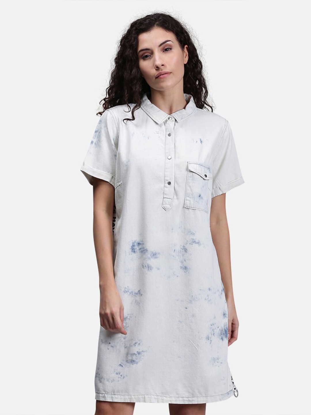 

UrGear Women Blue Tie and Dye Dyed Denim Shirt Dress