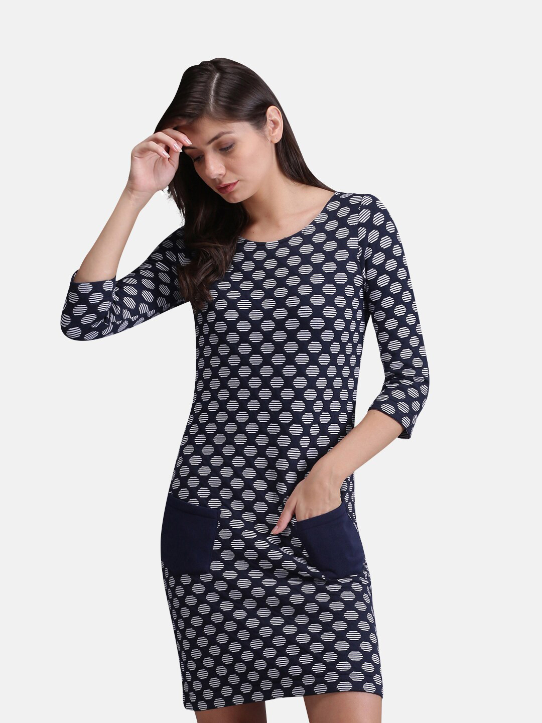 

UrGear Women Navy Blue Jacquard Cotton Bodycon Dress