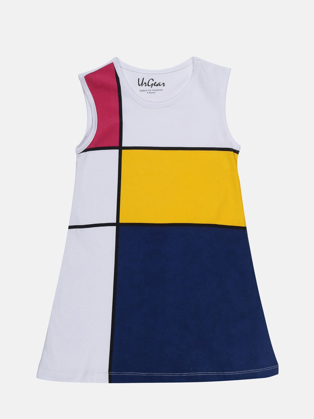 

UrGear White And Yellow Colourblocked Pure Cotton A-Line Dress