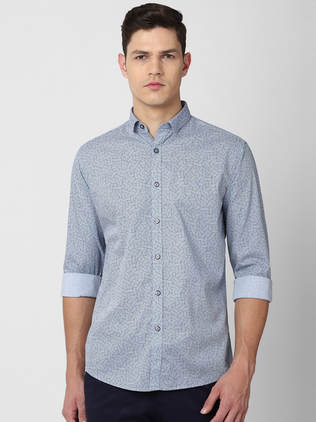 

V Dot Men Blue Slim Fit Printed Cotton Casual Shirt