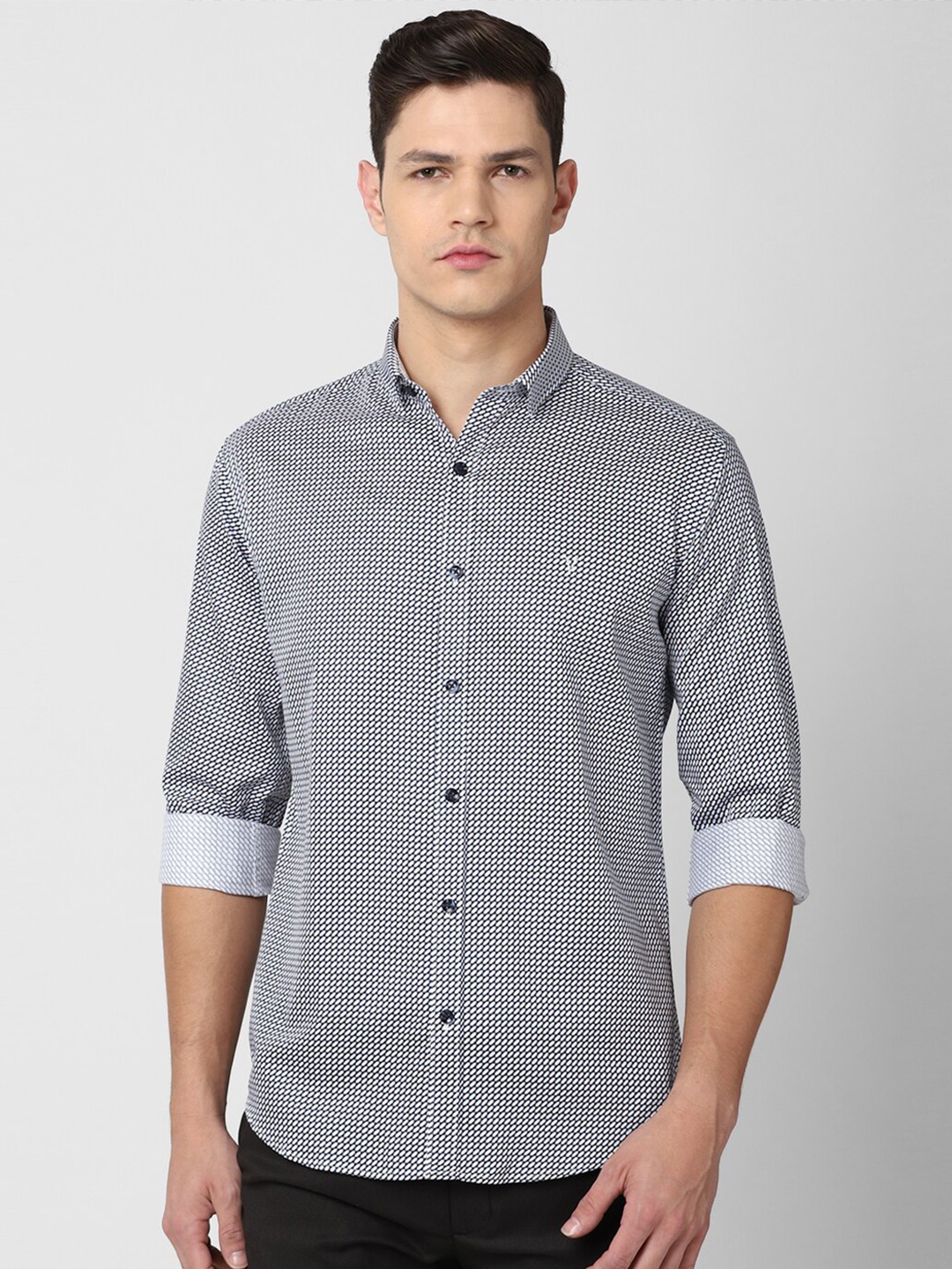 

V Dot Men Grey Slim Fit Printed Cotton Casual Shirt