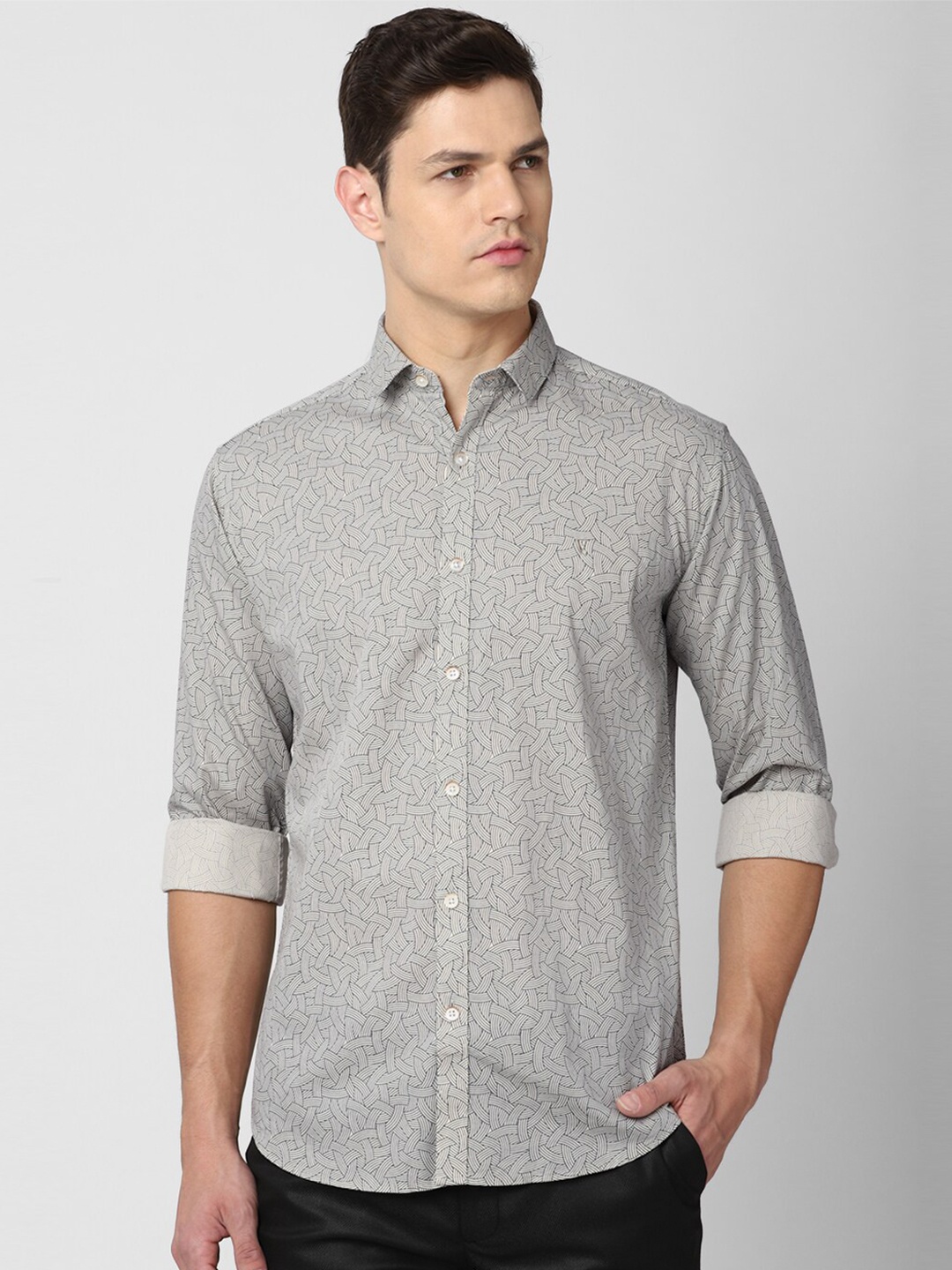 

V Dot Men Grey Slim Fit Printed Casual Shirt