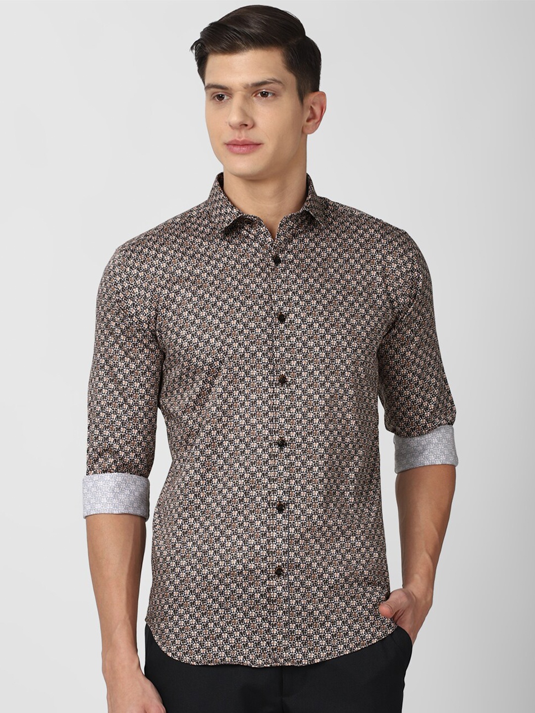 

V Dot Men Grey Slim Fit Printed Casual Shirt