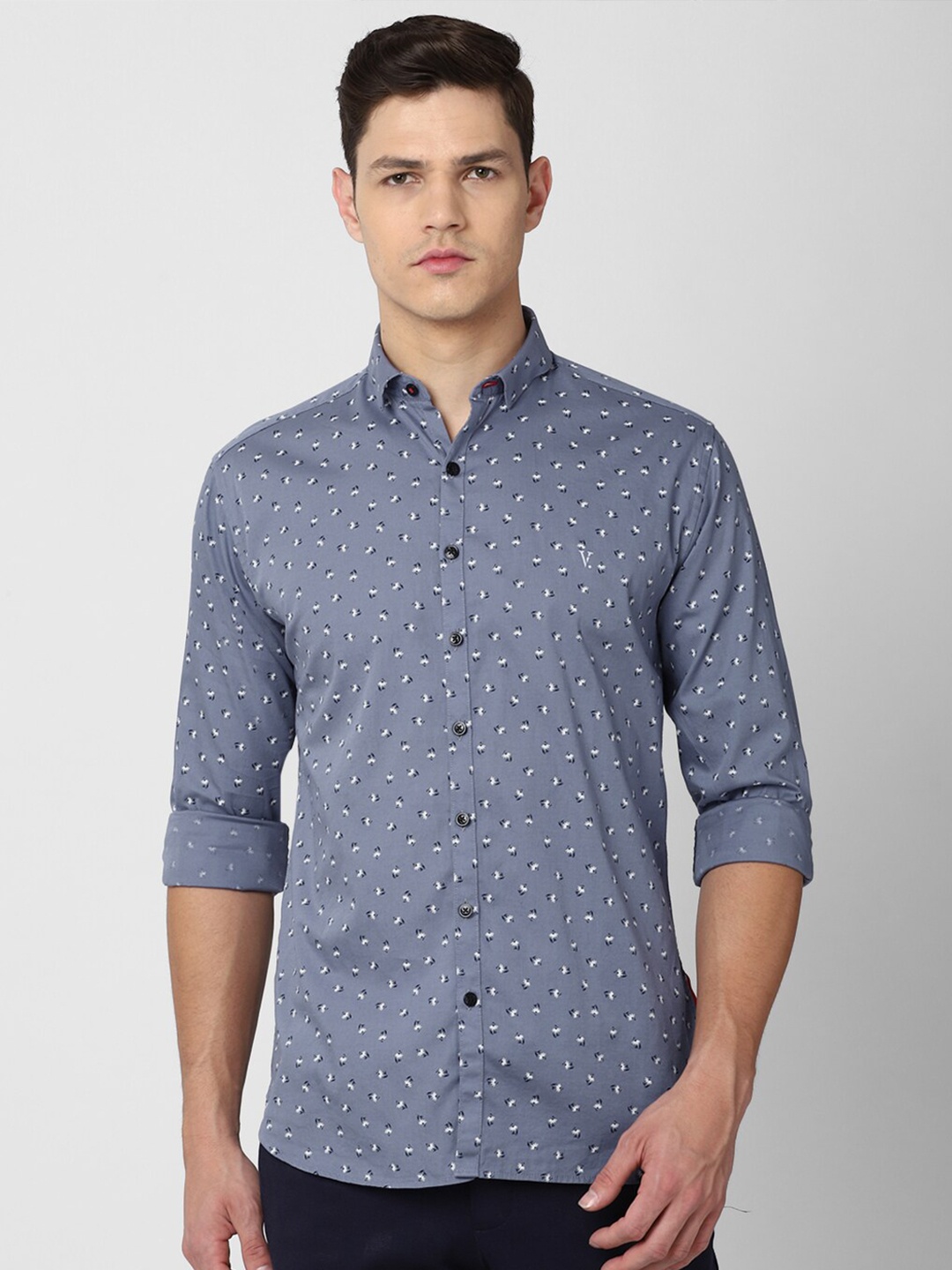 

V Dot Men Blue Slim Fit Floral Printed Casual Shirt