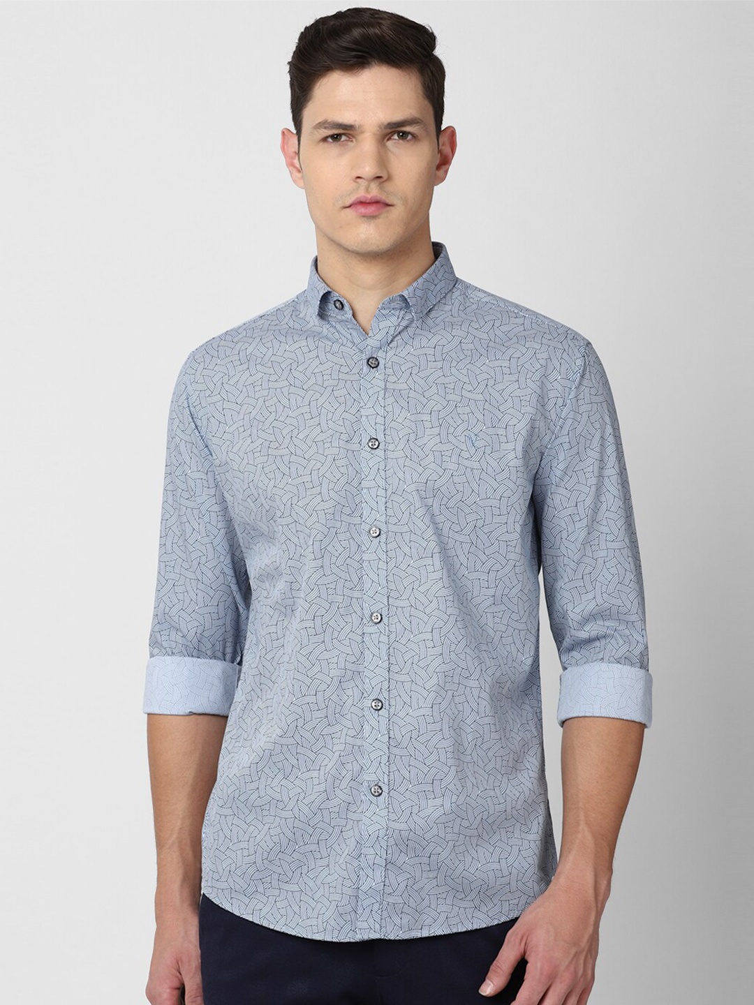 

V Dot Men Blue Slim Fit Printed Cotton Casual Shirt