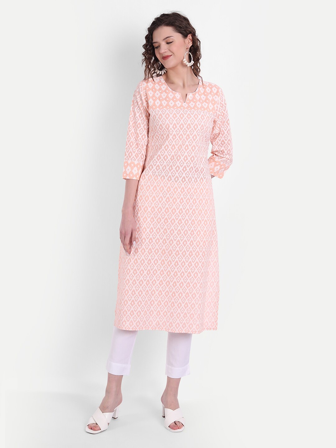 

SUTI Peach-Coloured Printed Pure Cotton Kurti