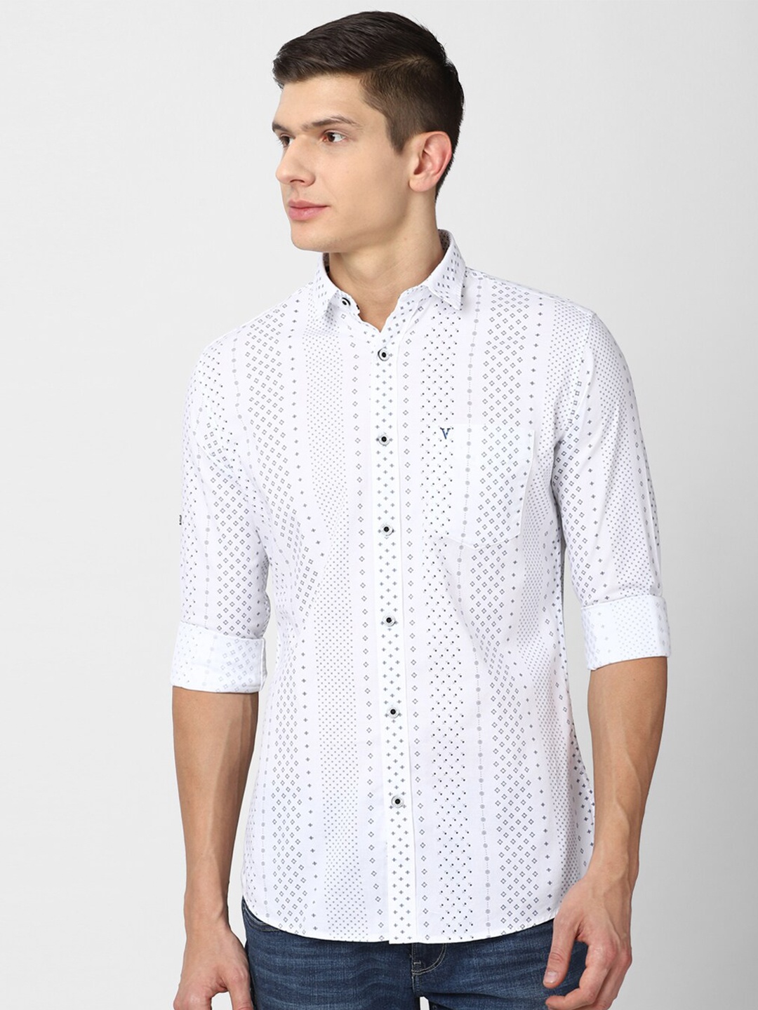 

VAN HEUSEN DENIM LABS Men White Slim Fit Printed Casual Shirt