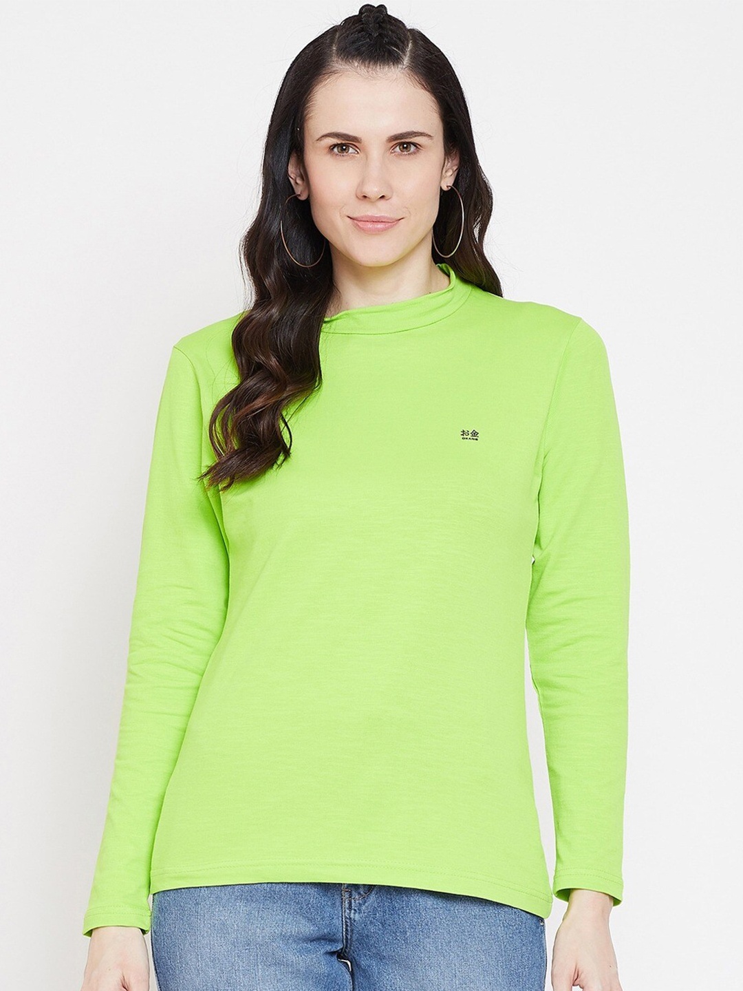 

Okane Women Lime Green Solid Cotton T-shirt