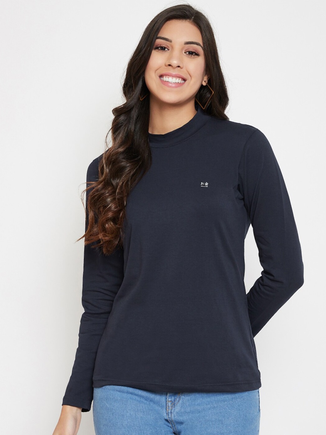 

Okane Women Navy Blue Solid Cotton T-shirt