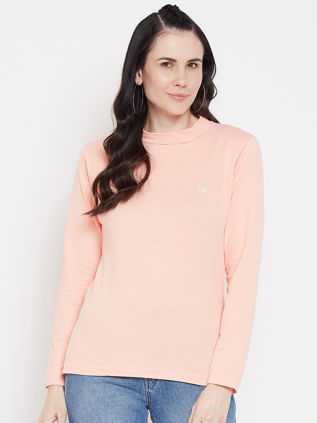

Okane Women Peach-Coloured High Neck T-shirt