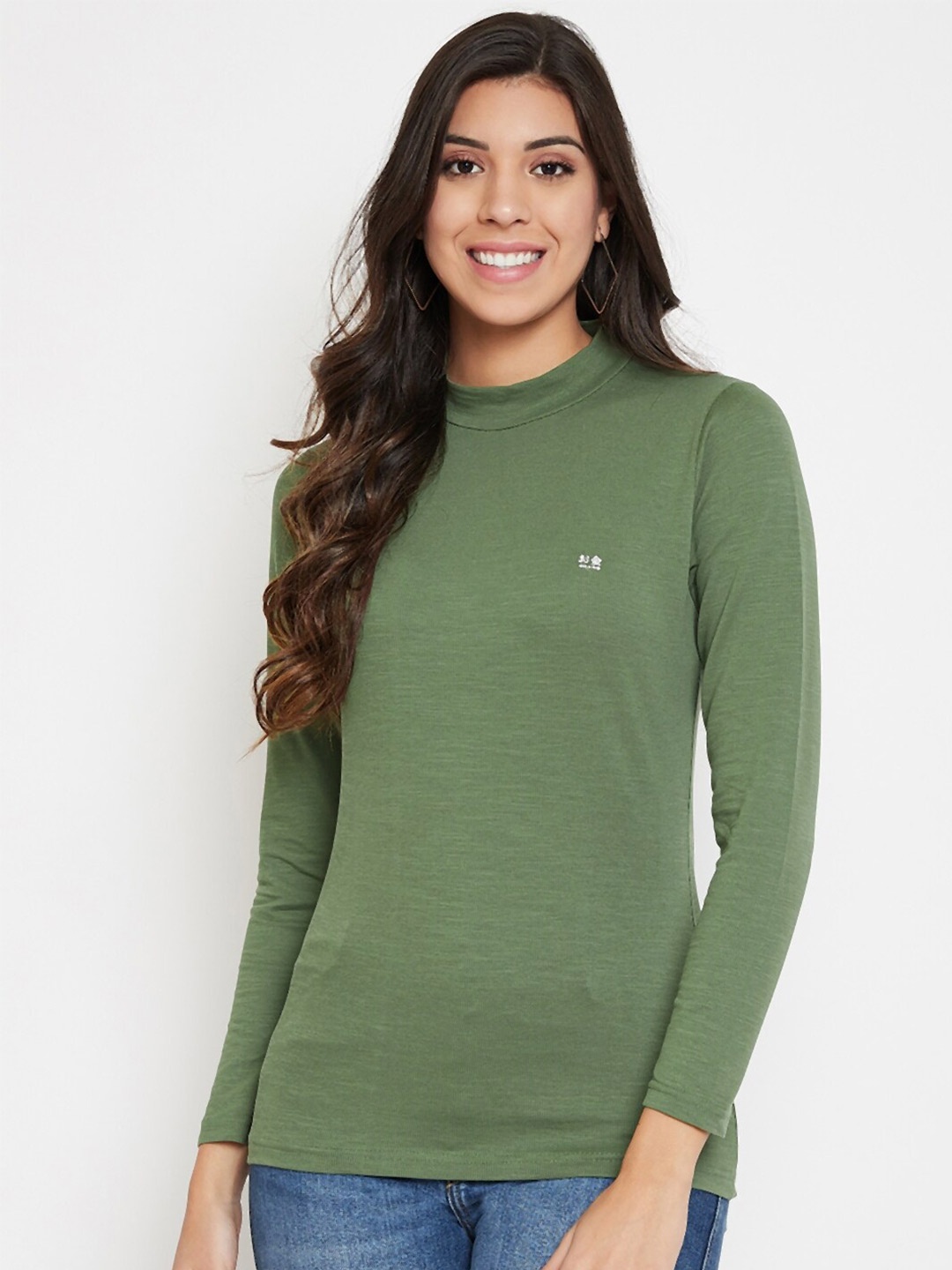 

Okane Women Olive Green High Neck Cotton T-shirt