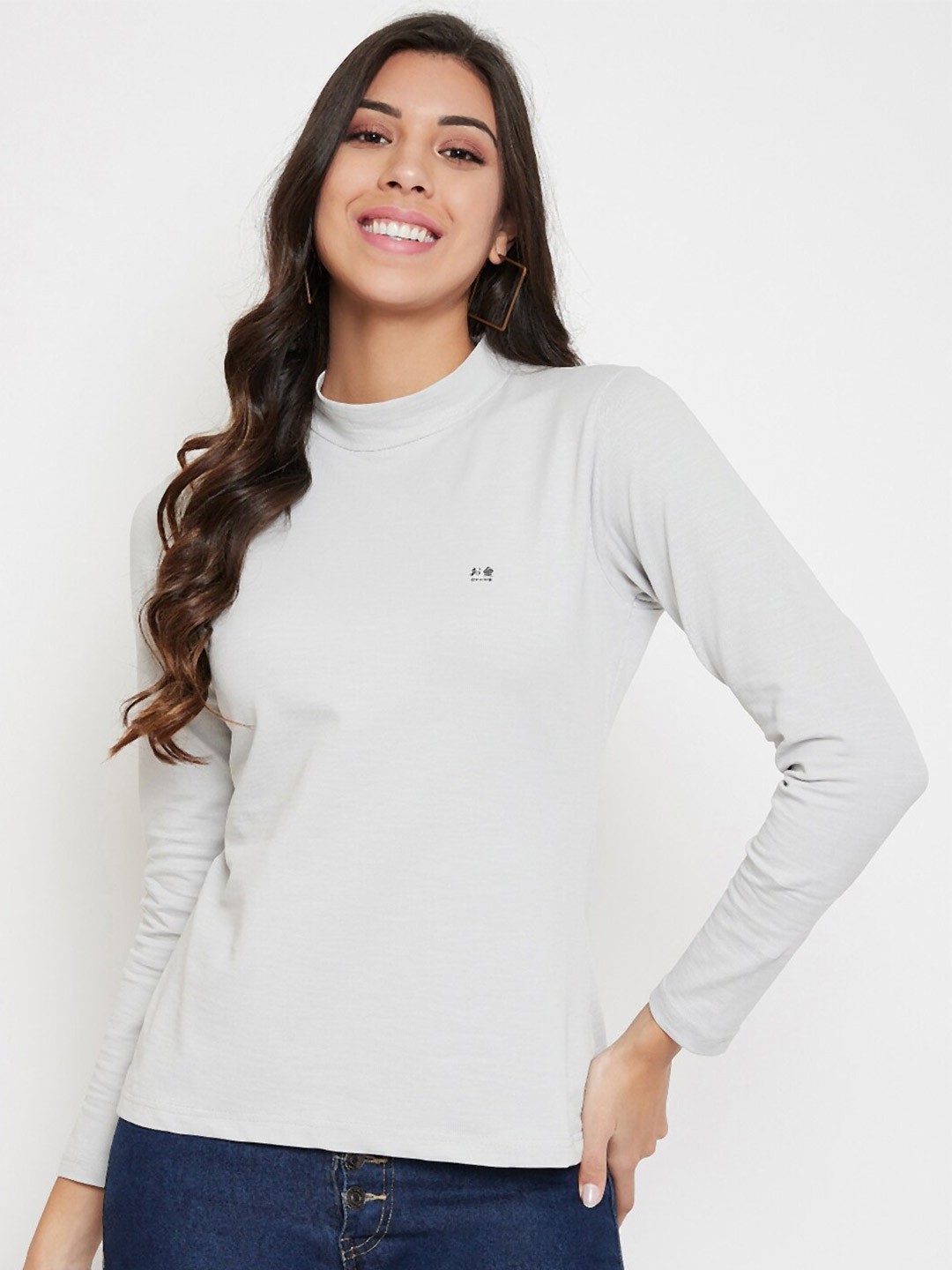 

Okane Women Solid Grey High Neck T-shirt