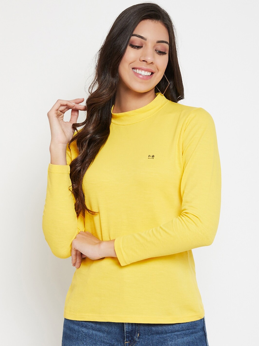 

Okane Women Yellow High Neck Cotton T-shirt