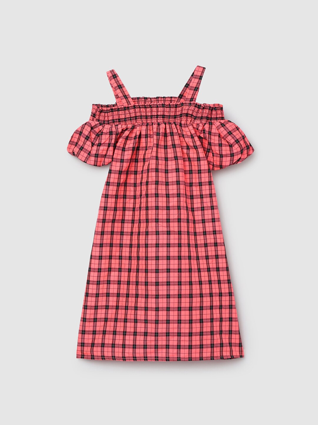 

max Girls Pink & Black Checked Cotton A-Line Dress