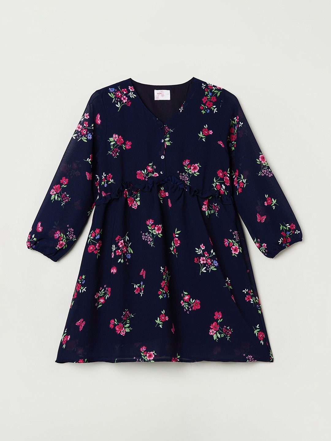 

max Girls Navy Blue & Pink Floral Printed Tunic
