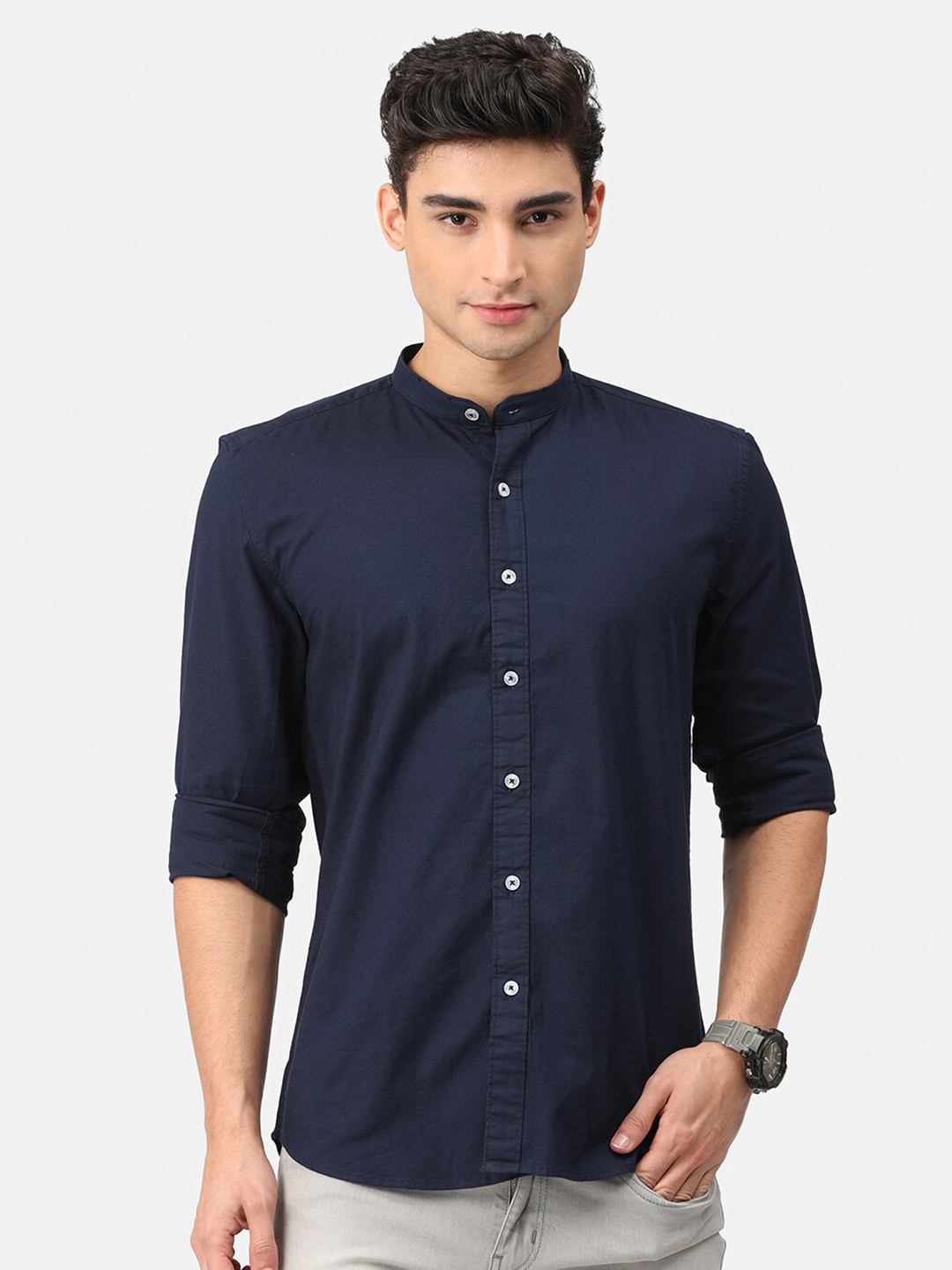 

Snitch Men Navy Blue Slim Fit Cotton Casual Shirt