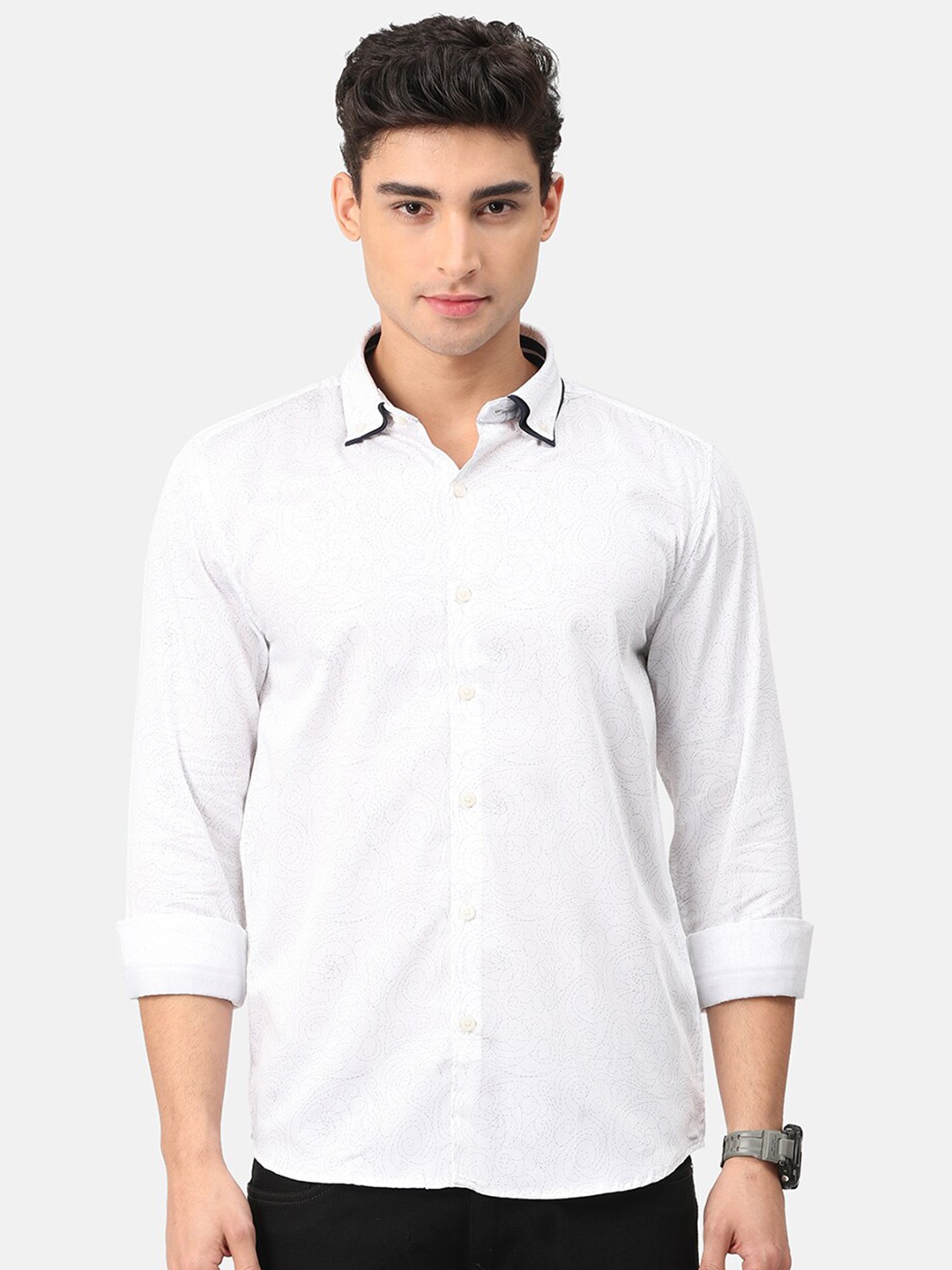 

Snitch Men White Slim Fit Printed Cotton Casual Shirt