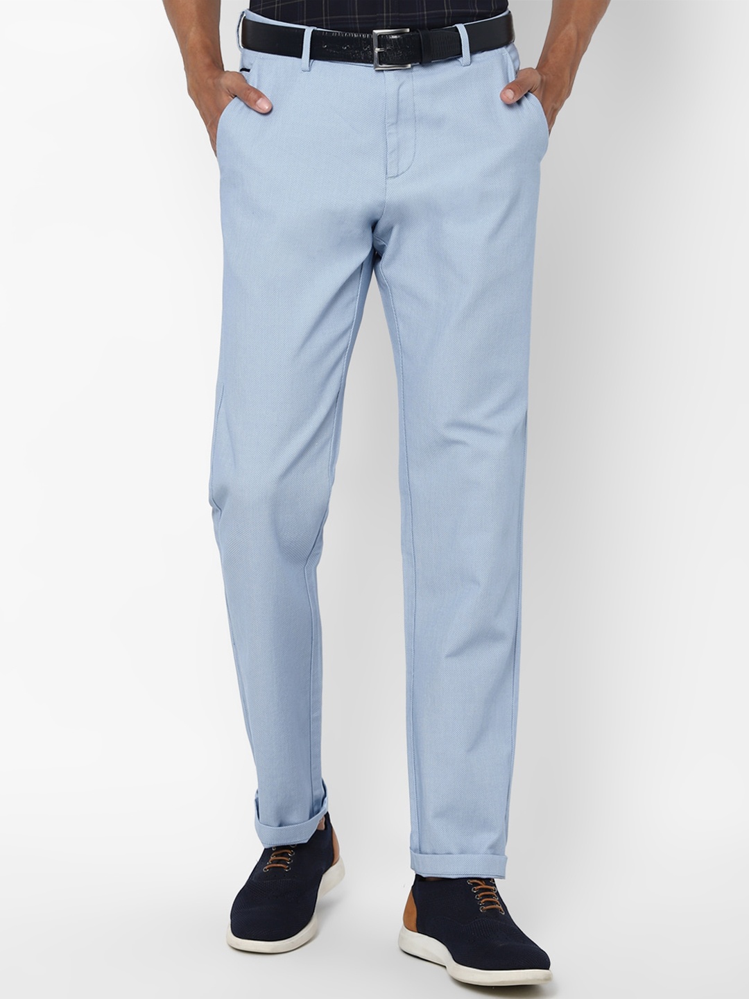 

Allen Solly Men Blue Solid Regular Fit Cotton Trousers
