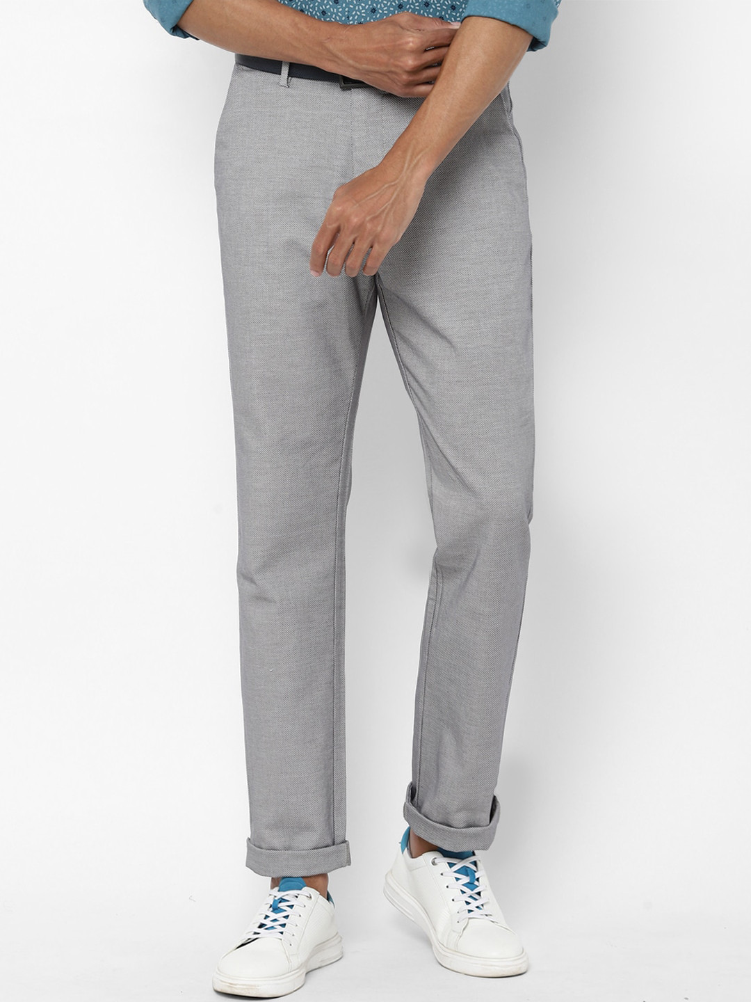 

Allen Solly Men Grey Textured Regular Trousers