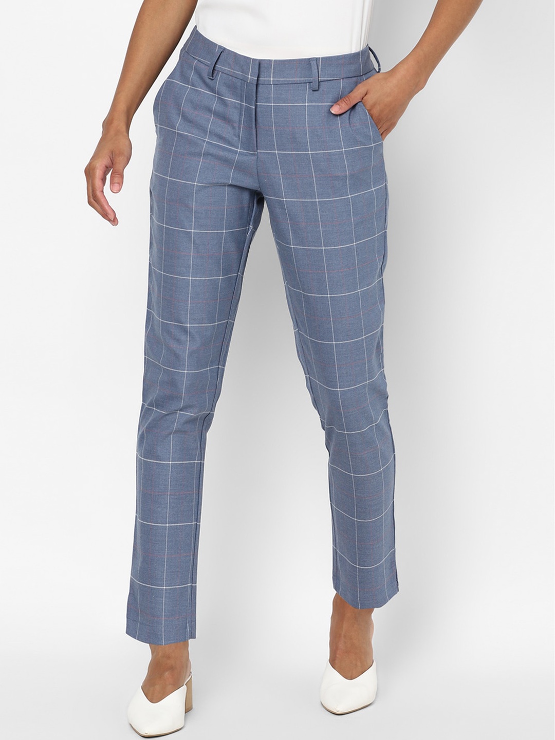 

Allen Solly Woman Women Blue Checked Trousers