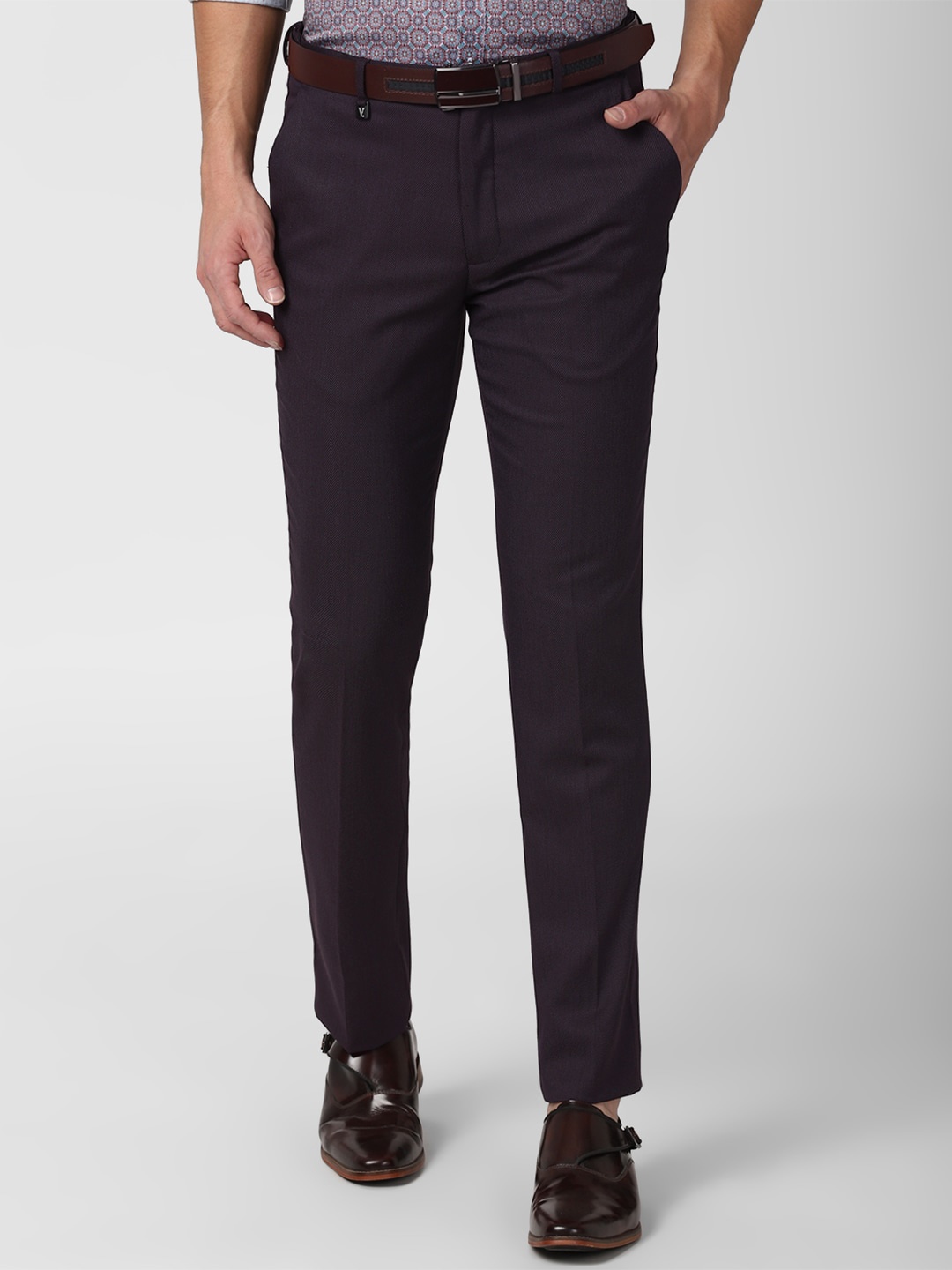 

V Dot Men Burgundy Solid Skinny Fit Formal Trousers
