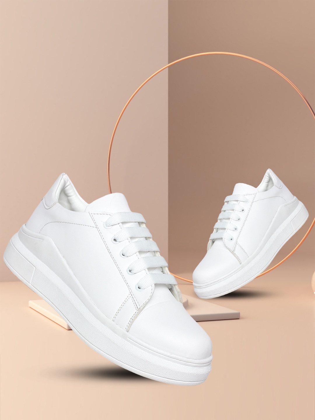 

VENDOZ Women White Woven Design Sneakers