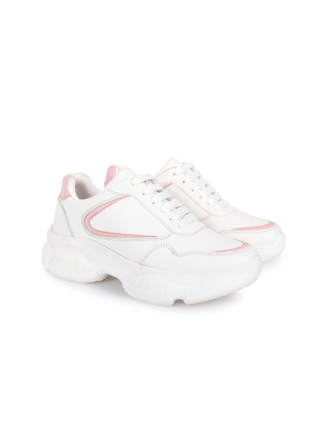 

VENDOZ Women White & Pink Textured Sneakers