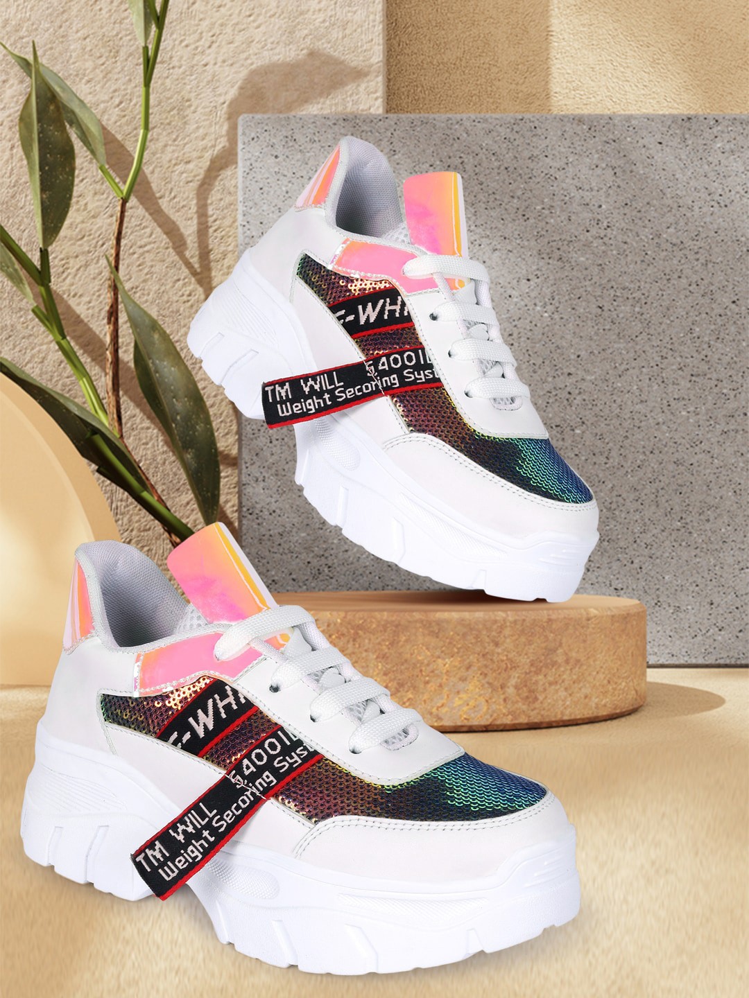 

VENDOZ Women White Colourblocked Sneakers