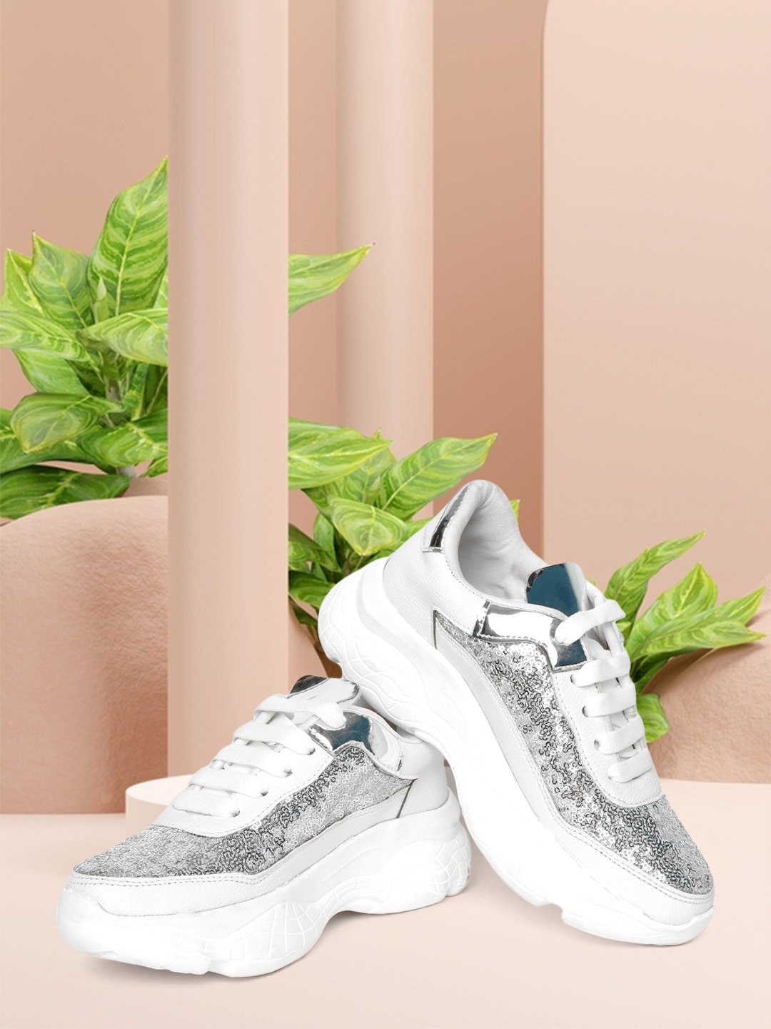 

VENDOZ Women White Woven Design Sneakers