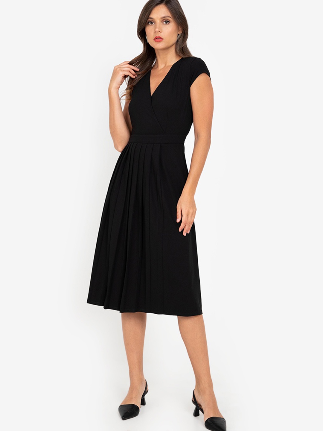 

ZALORA WORK Black & Teal Green Colourblocked A-Line Mini Dress