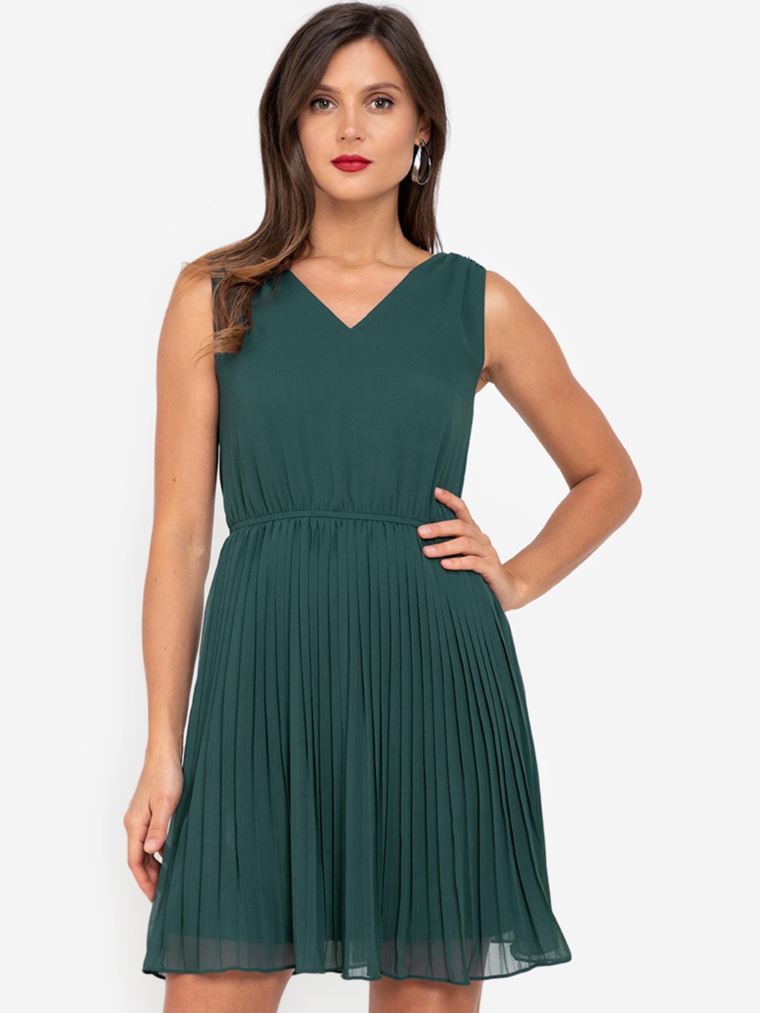 

ZALORA WORK Green Pleated Mini Dress