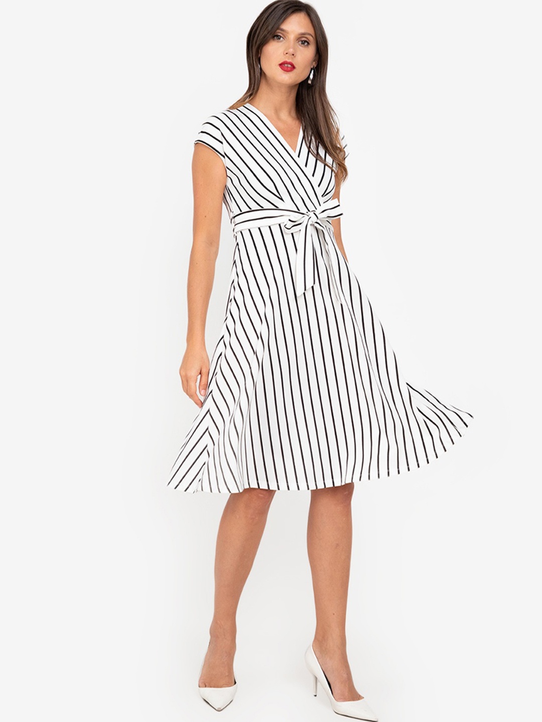 

ZALORA WORK Beige Striped Sheath Dress