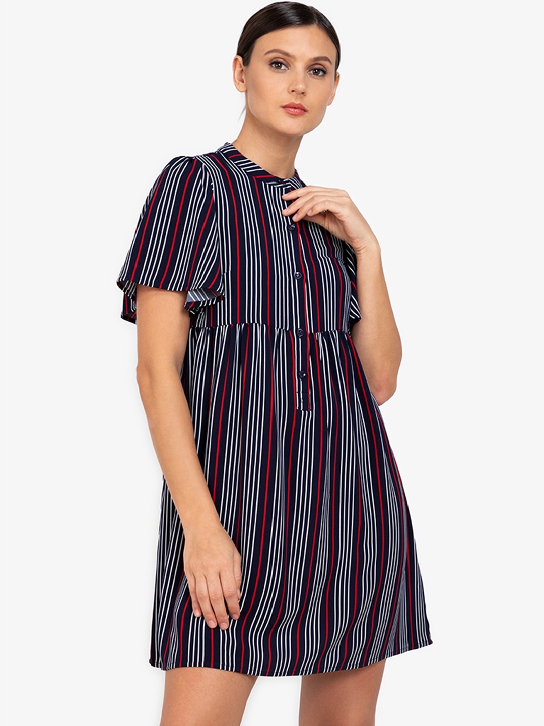 

ZALORA WORK Blue & White Striped A-Line Dress