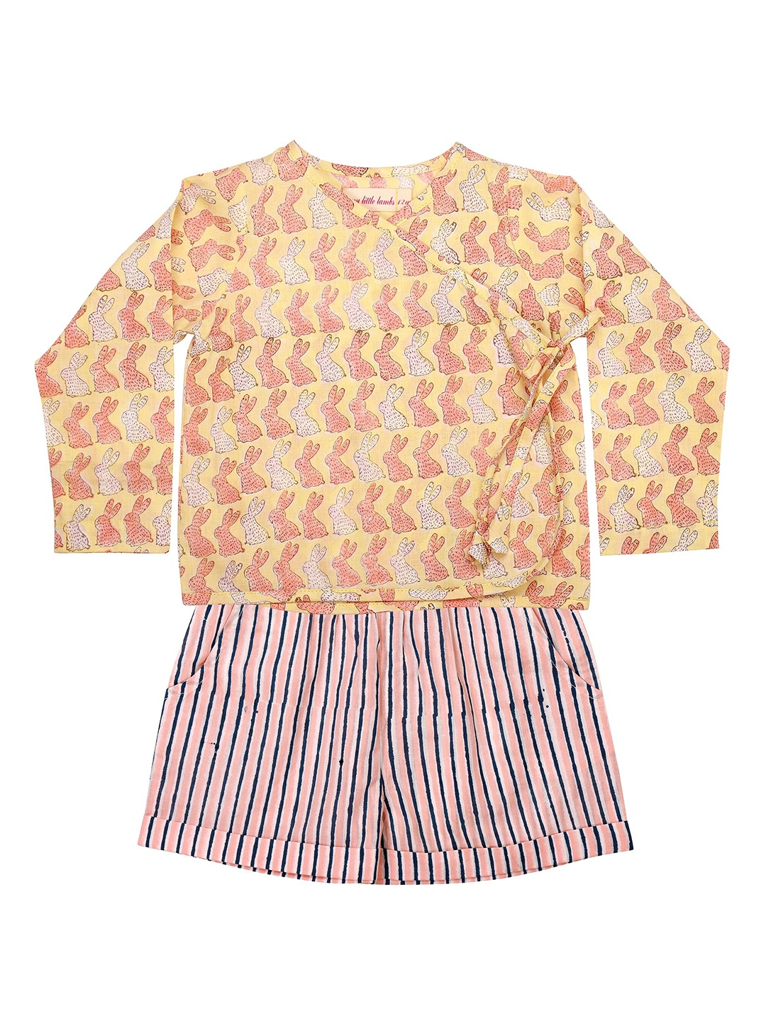 

My Little Lambs Kids Mustard Yellow Block Printed Pure Cotton Clothing Set