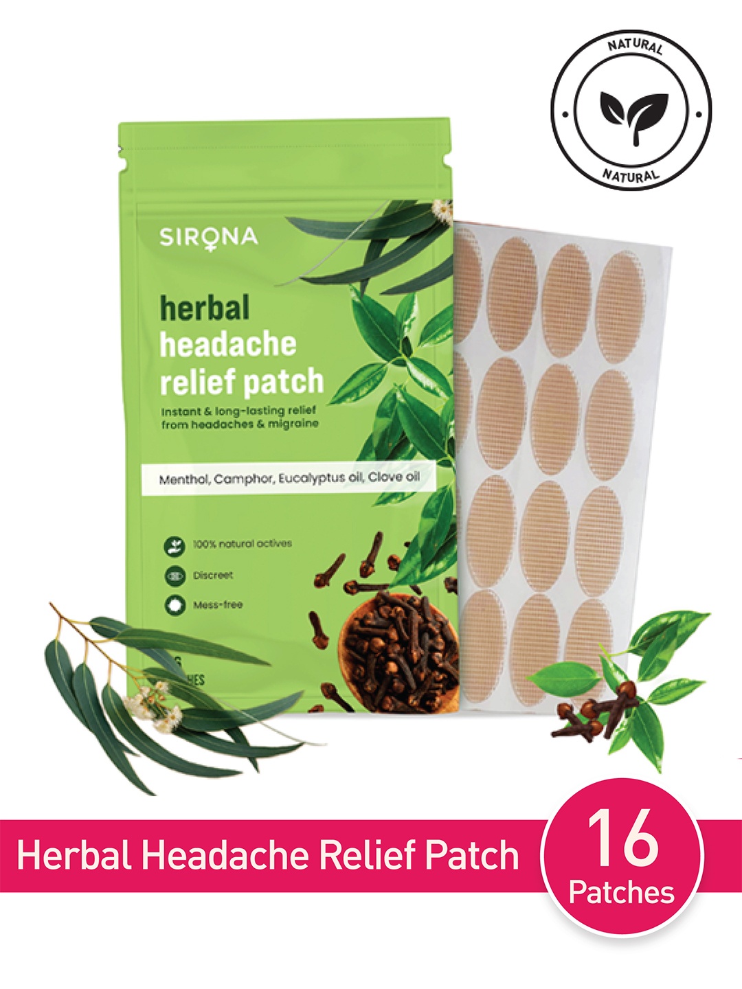 

Sirona Herbal Headache Relief Patches -16 Patches, Green