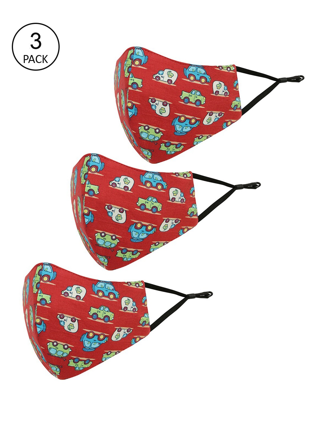 

Tossido Kids Pack Of 3 Printed 3-Ply Reusable Cotton Cloth Mask, Red