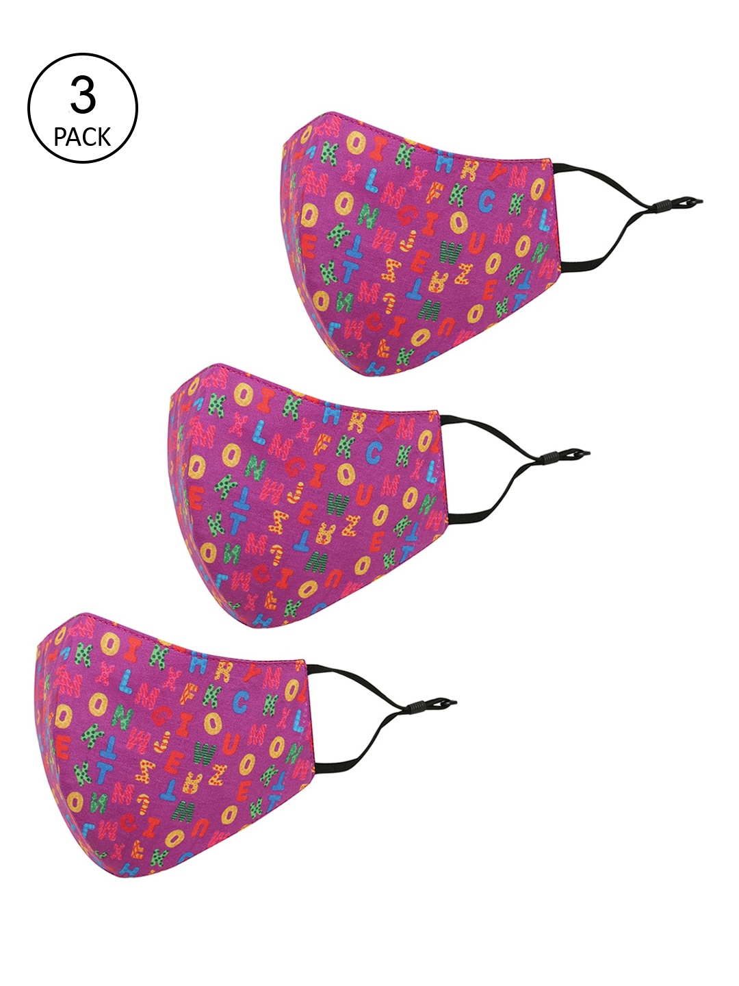 

Tossido Kids Pack Of 3 Pink & Yellow Printed 3-Ply Pure Cotton Reusable Cloth Masks