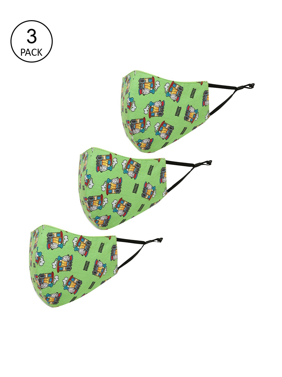 

Tossido Kids Pack Of 3 3-Ply Reusable Pure Cotton Cloth Mask, Green