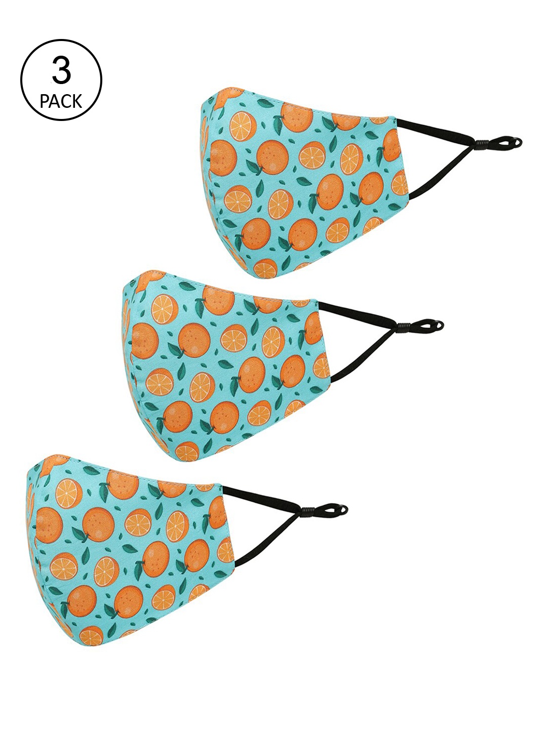 

Tossido Kids Set Of 3 Blue & Orange Printed 3-Ply Pure Cotton Reusable Outdoor Cloth Masks