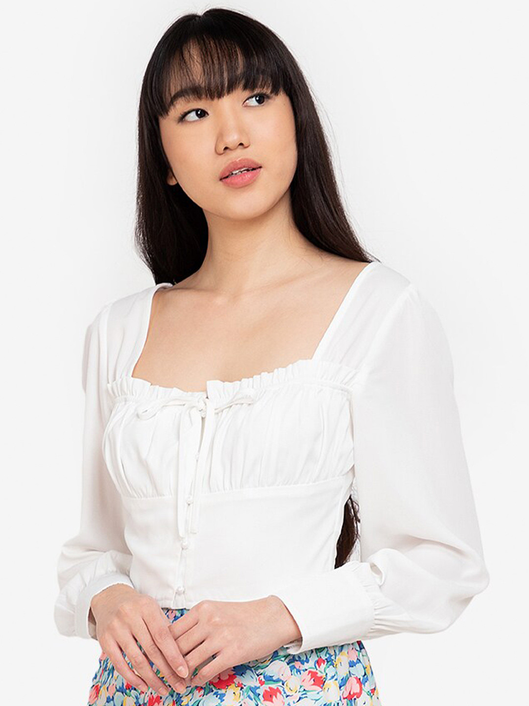 

ZALORA BASICS White Gathered Crop Top