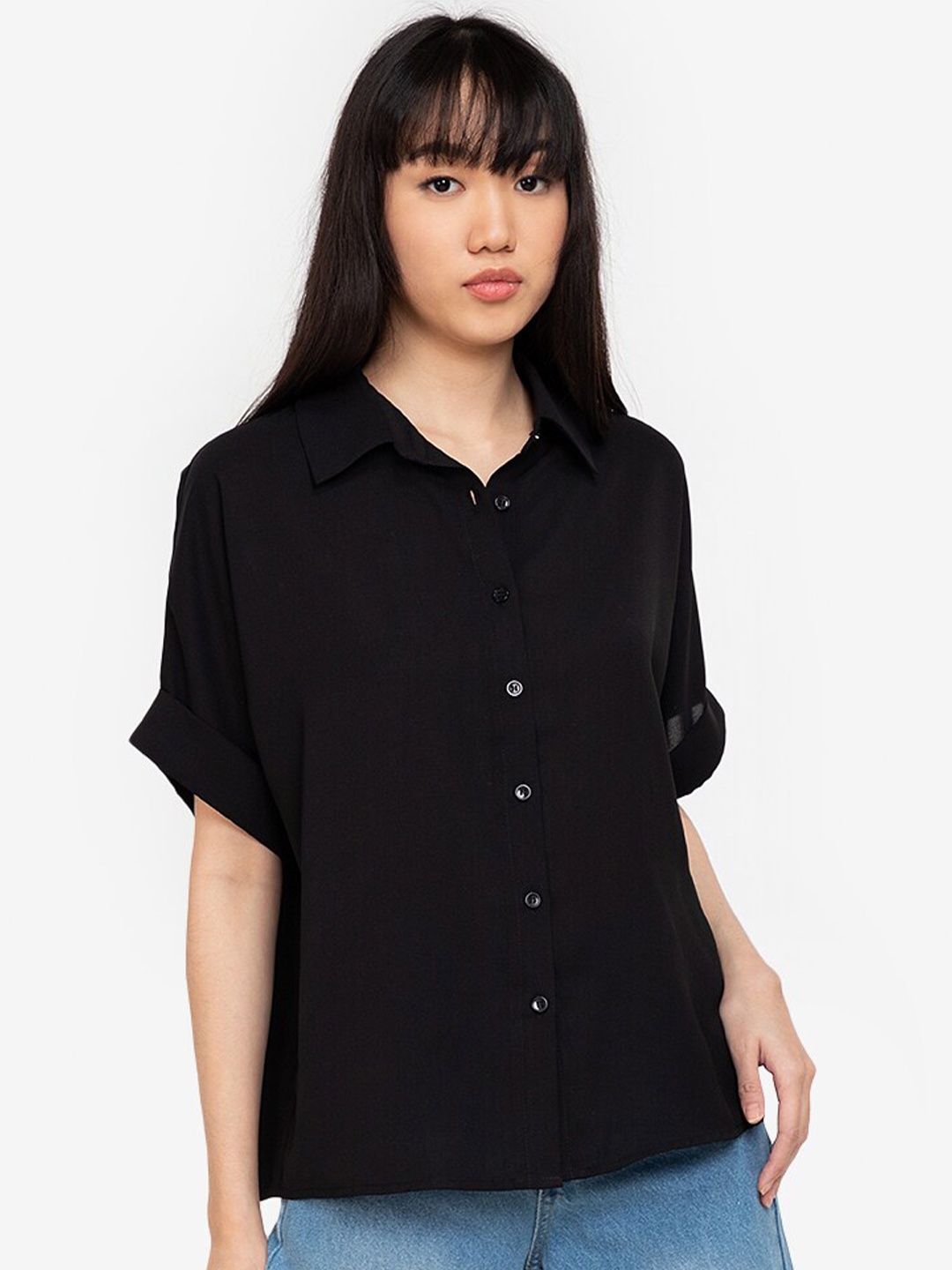 

ZALORA BASICS Black Shirt Collar Tunic