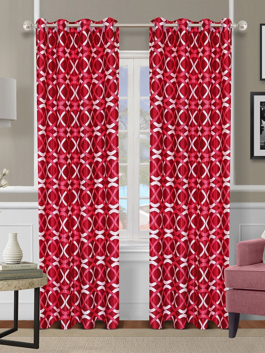 

ROMEE Maroon Set of 2 Geometric Room Darkening Long Door Curtain