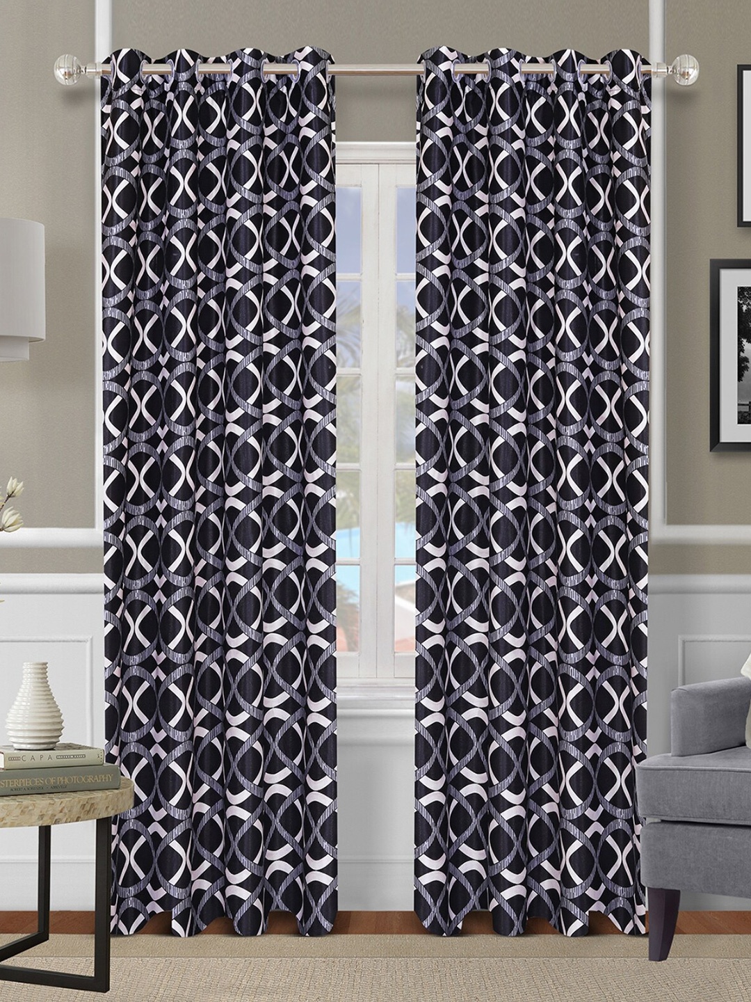 

ROMEE Navy Blue Set of 2 Geometric Room Darkening Door Curtain