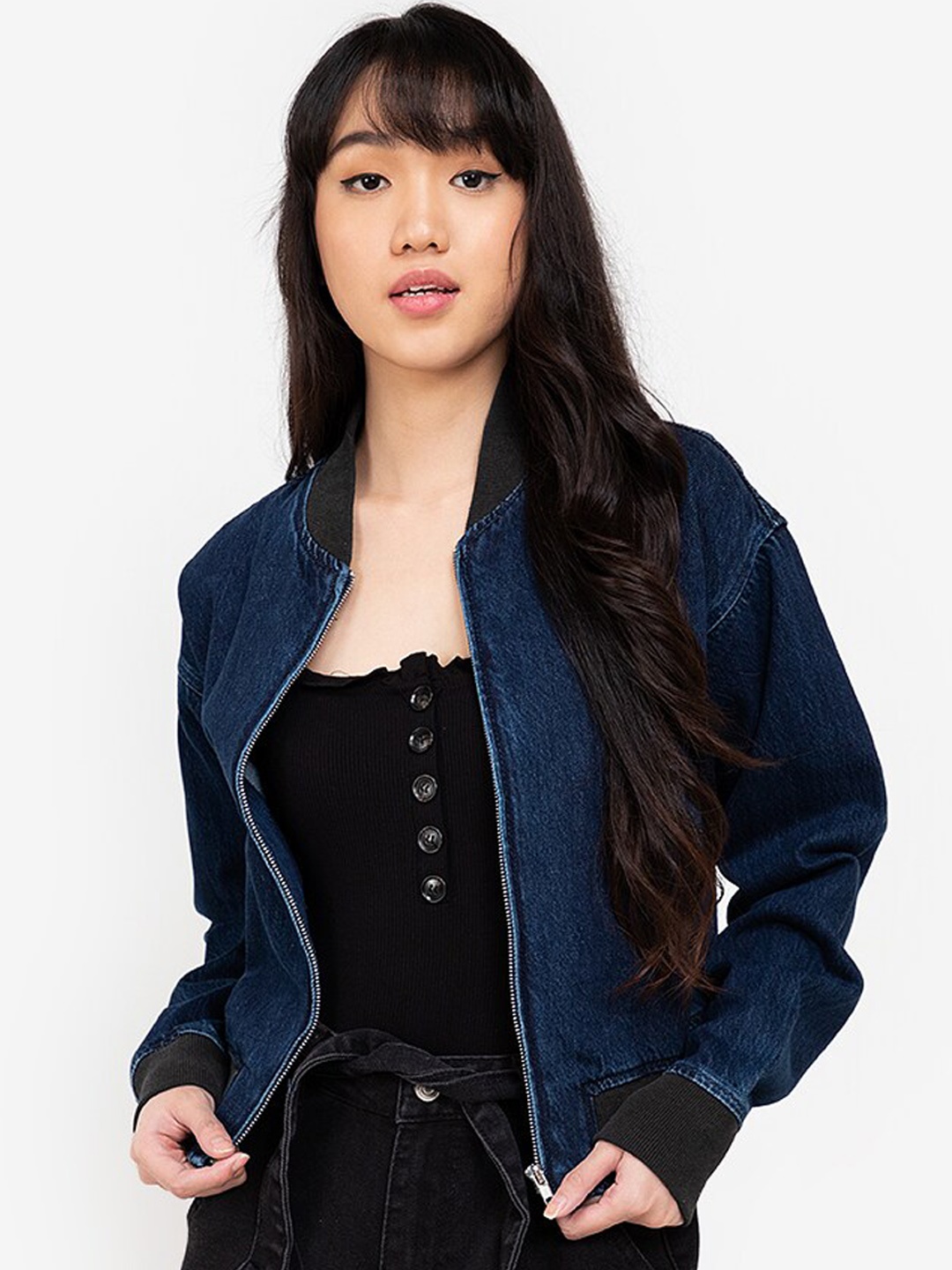 

ZALORA BASICS Blue Denim Bomber Jacket