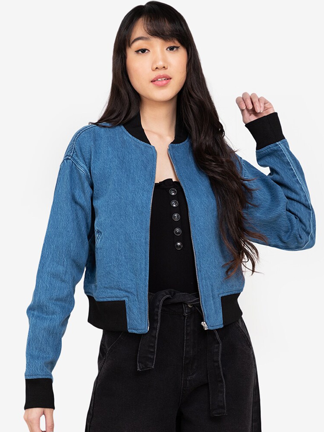 

ZALORA BASICS Women Blue Windcheater Denim Bomber Jacket