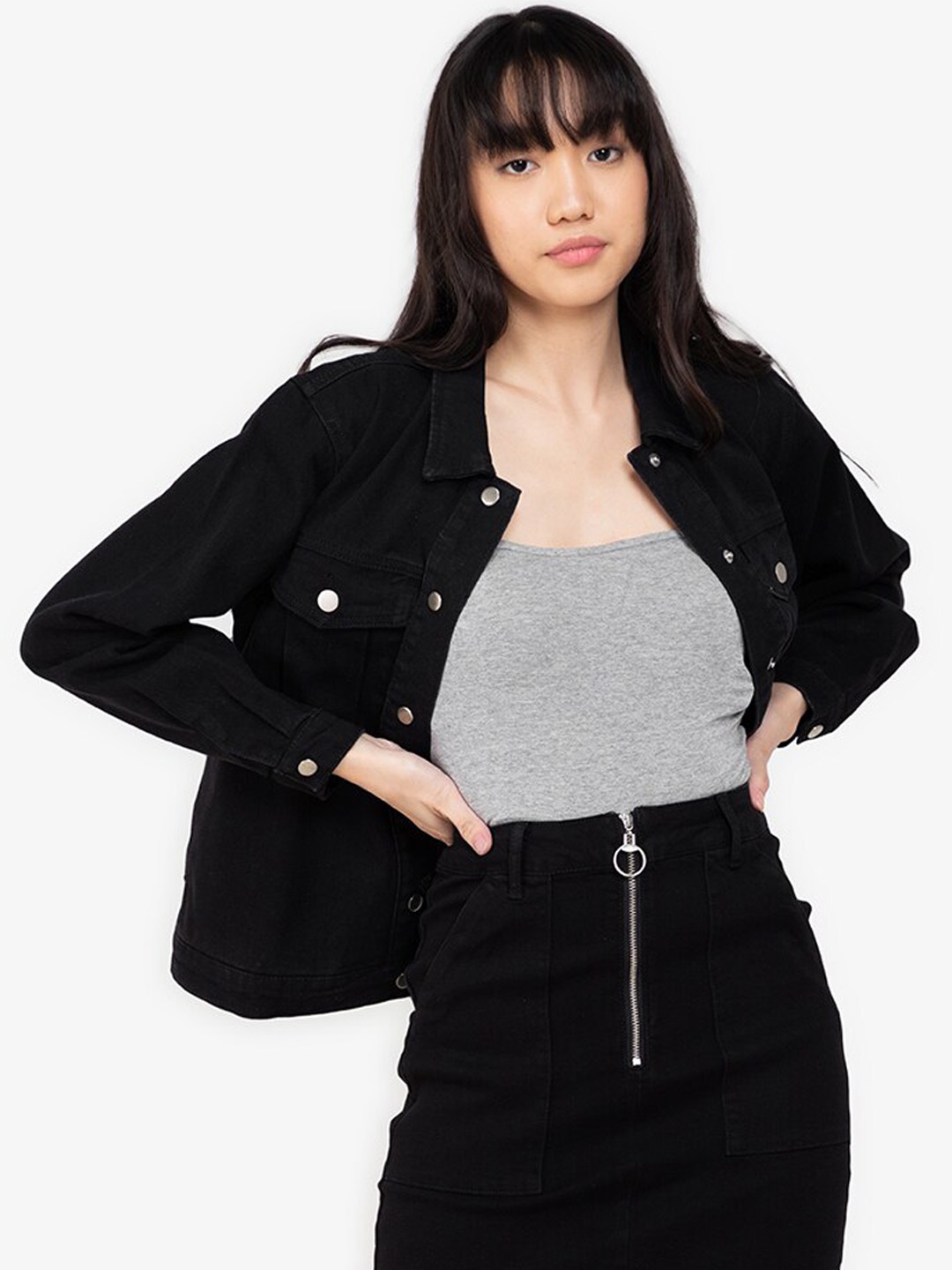 

ZALORA BASICS Women Black Windcheater Denim Jacket