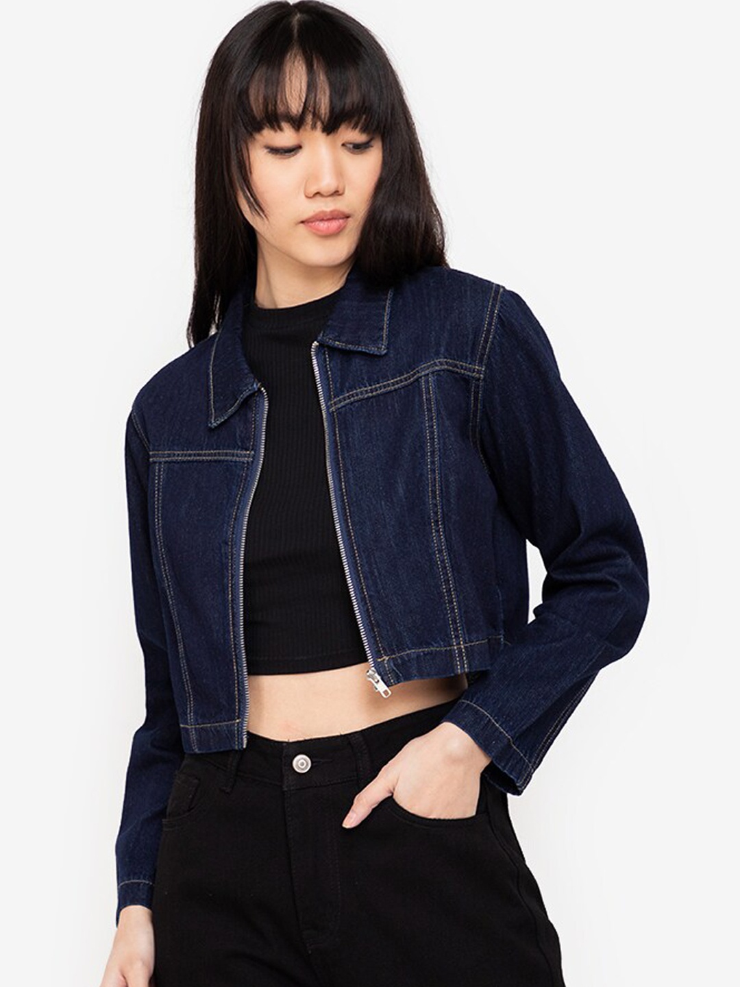 

ZALORA BASICS Women Blue Windcheater Crop Denim Jacket