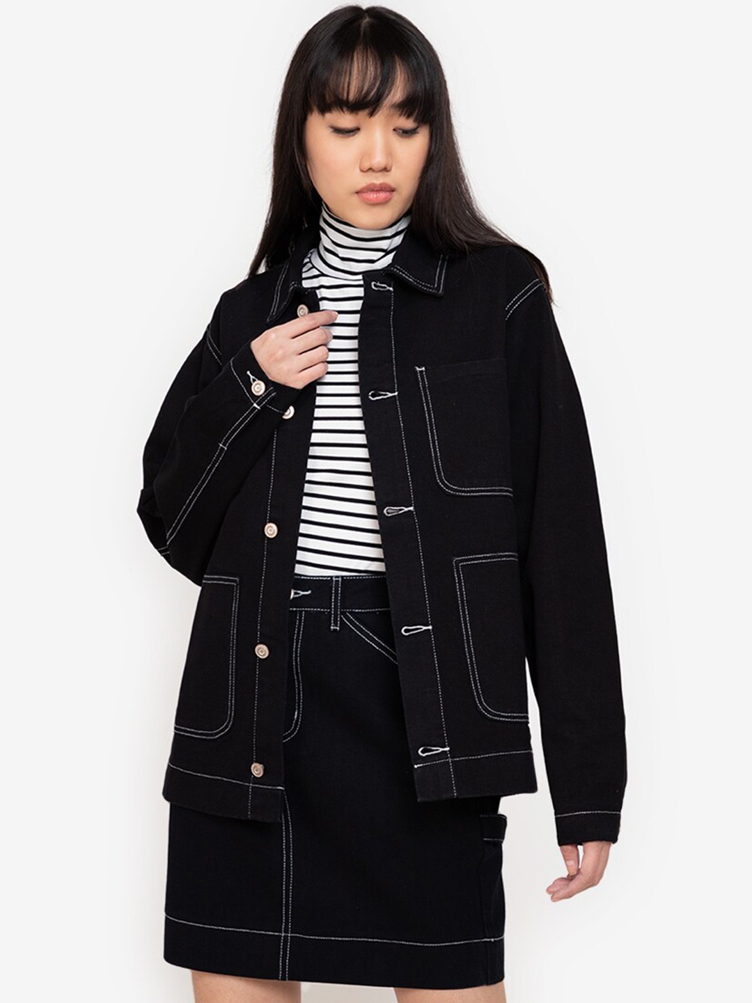 

ZALORA BASICS Women Black Open Front Jacket