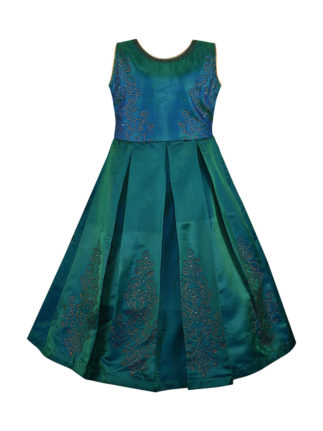 

Wish Karo Girls Green Embellished Satin Maxi Gown Dress
